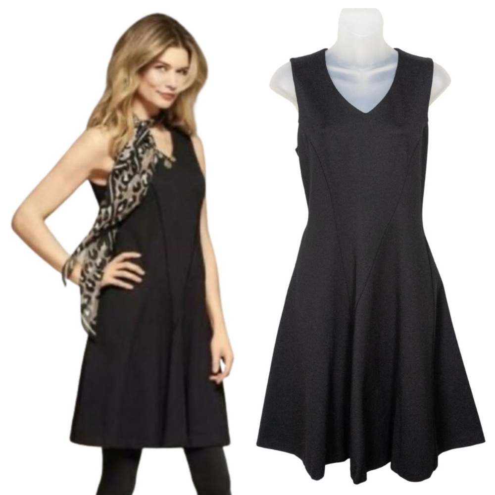 CABI Black Ponte Knit Performance Fit & Flare Dress Sleeveless Women's Small